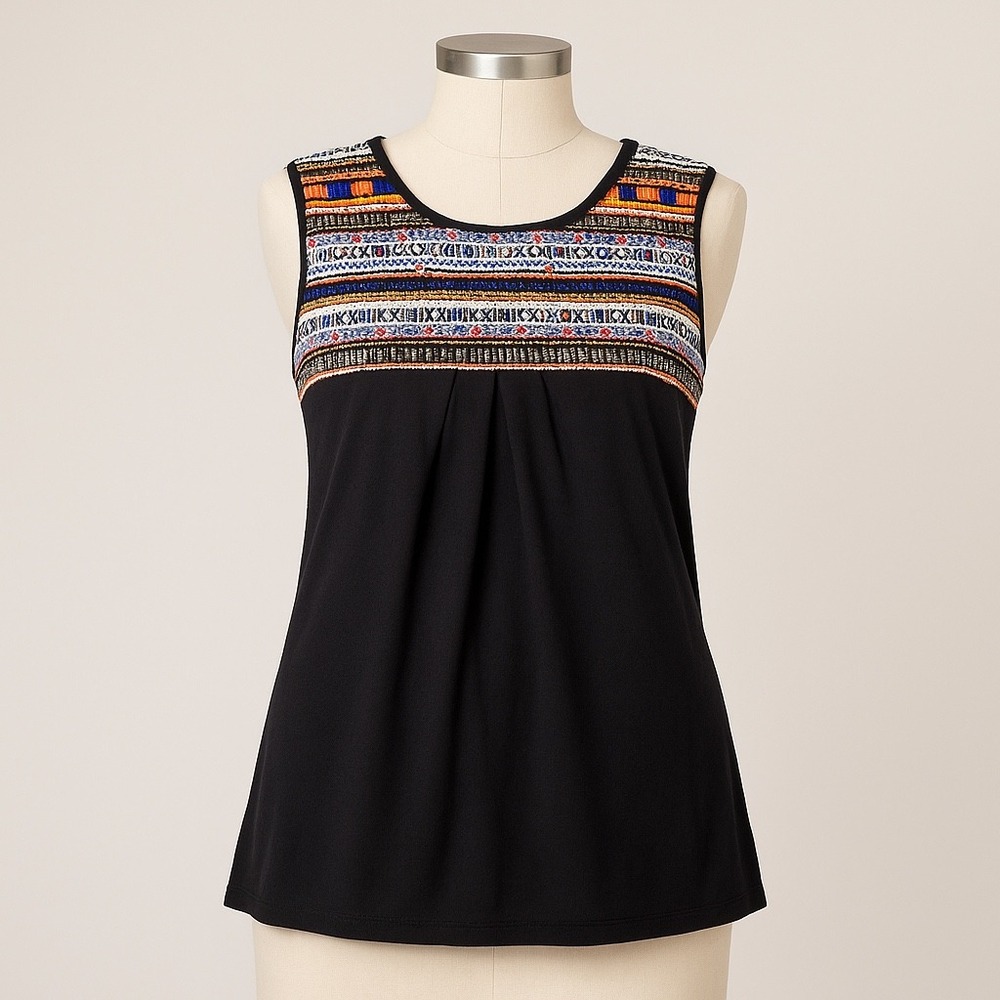 Akemi + Kin Anthropologie Black Top Womens Small Embroidered Beaded Sleeveless